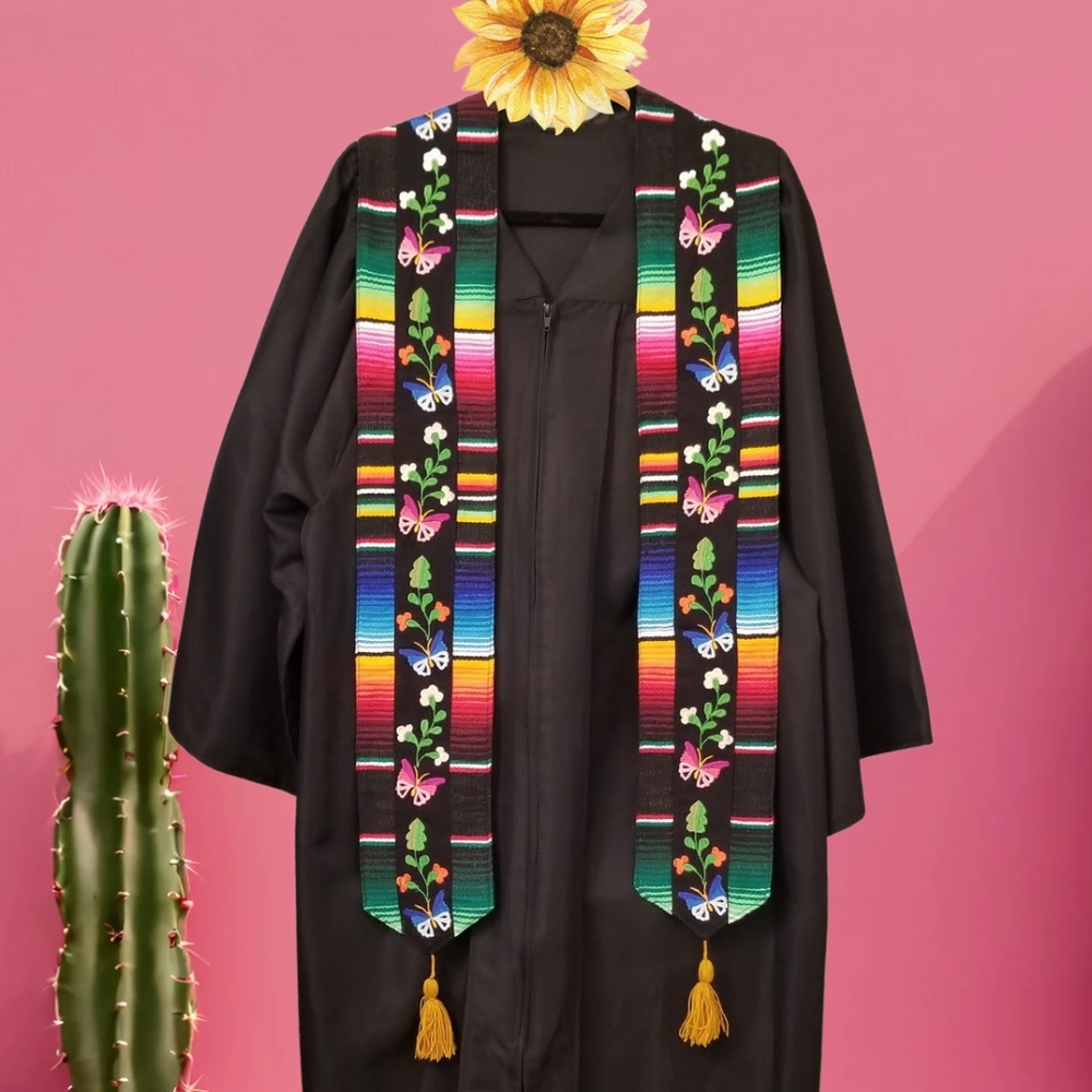 Colorful Embroidered Butterflies/Mexican Sarape Graduation Stole